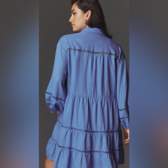 Anthropologie The Bettina Tiered Mini Shirt Dress by Maeve: Linen Edition - Picture 2 of 4